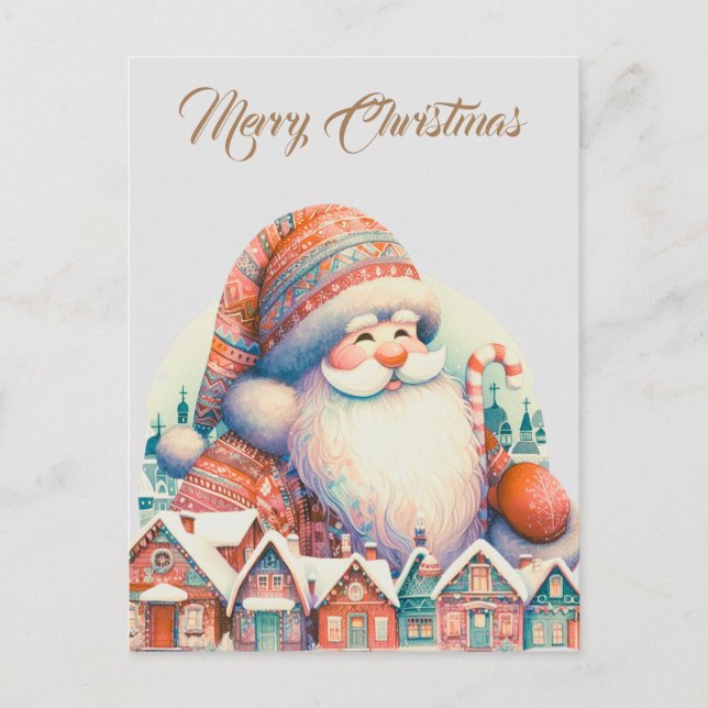 Cartão Postal Aldeia Natalícia Retrô do Papai Noel (Frente)