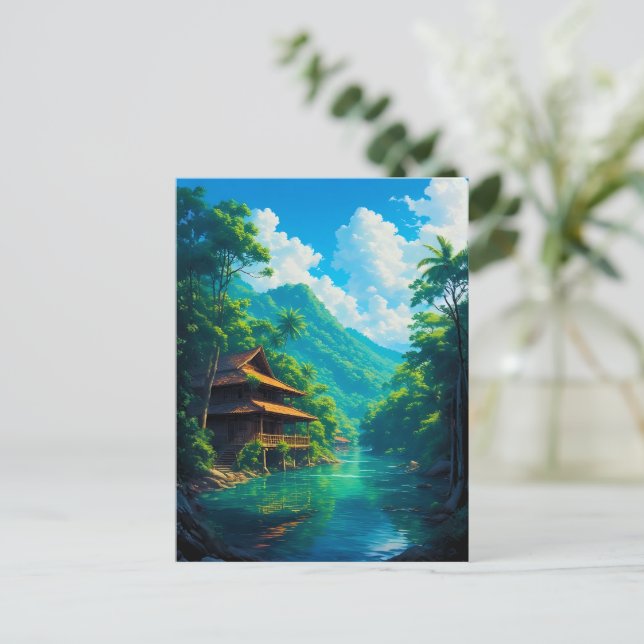 Cartão Postal Aldeia no Abraço da Natureza (Em pé/Frente)