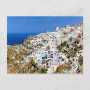 Cartão Postal Aldeia Oia na ilha de Santorini, norte, Grécia