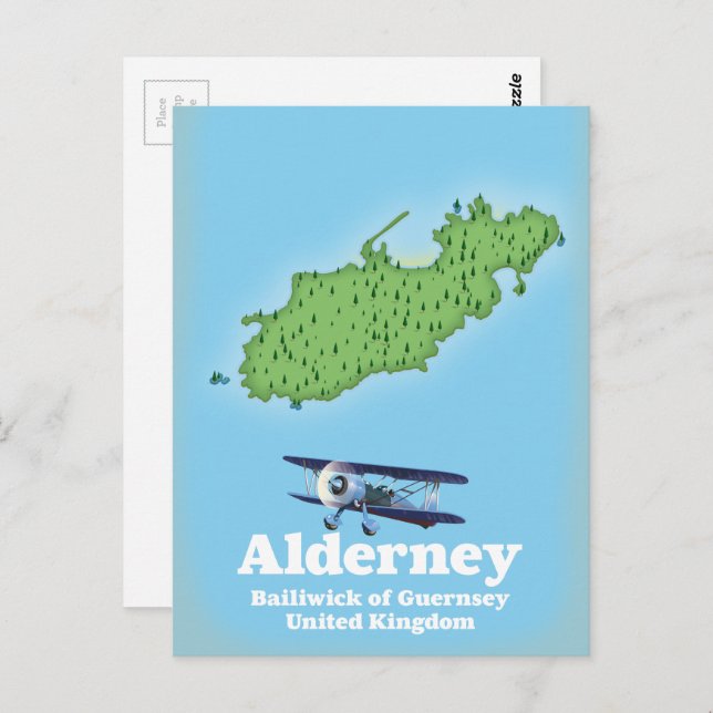 Cartão Postal Alderney Bailiwick de Guernsey - Mapa do Reino Uni (Frente/Verso)