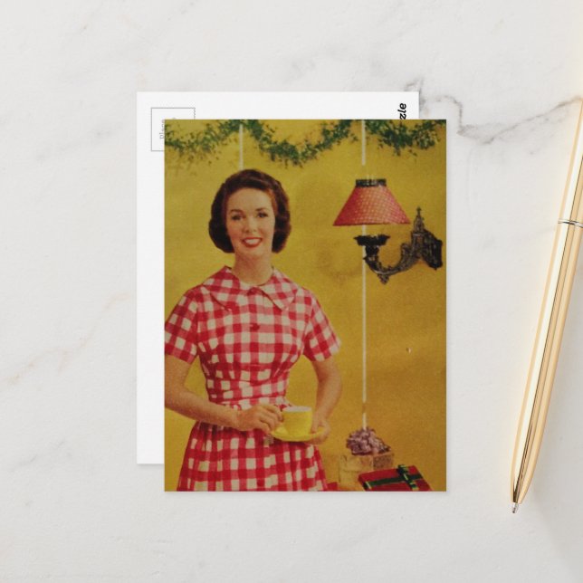Cartão postal alegre da senhora de Natal da era de (Frente/Verso In Situ)