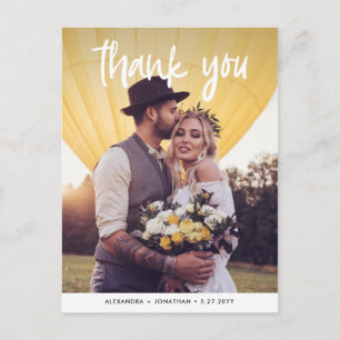 Cartão Postal Alegria Agradecimento de Foto de Casamento