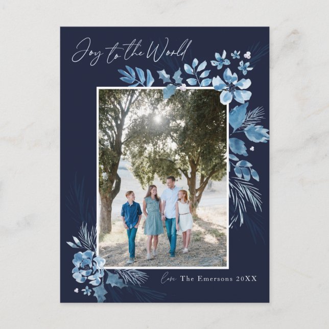 Cartão Postal Alegria ao Mundo Flor de Natal aquarela (Frente)