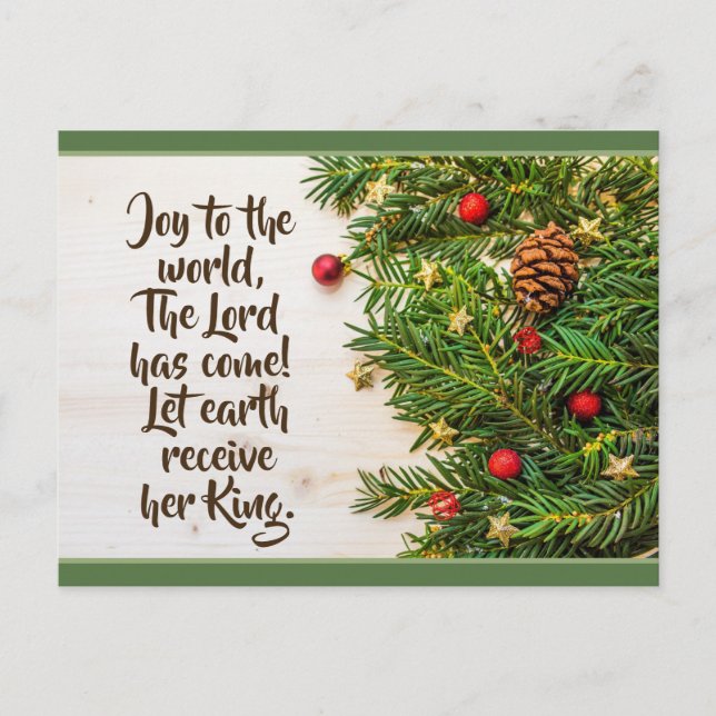 Cartão Postal Alegria ao mundo O Senhor vem, Carol de Natal (Frente)