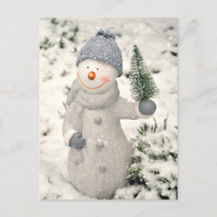 Cartão Postal Alegria de Natal com Snowman Sorridente