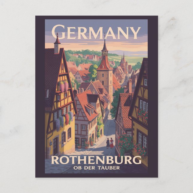 Cartão Postal Alemanha Rothenburg ob der Tauber Ilustração Arte (Frente)