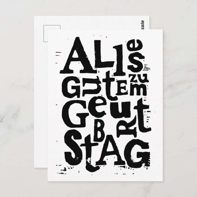 Cartão postal alemão "Feliz Aniversário" Lino Impr (Frente/Verso)