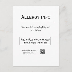 Cartão Postal alerta de alergia alimentar adicionar nome texto i