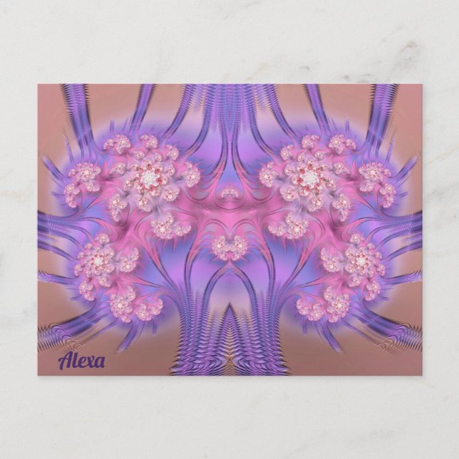 Cartão Postal ALEXA ~ Pink Pastel e Design 3D roxo ~ (Frente)