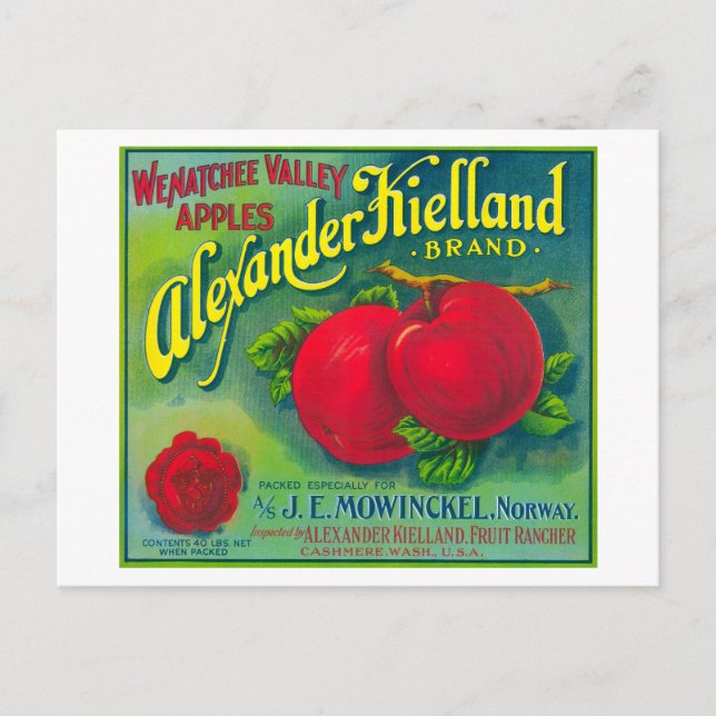 Cartão Postal Alexander Kielland Apple Label - Cashmere, WA (Frente)