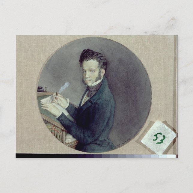 Cartão Postal Alexander Pushkin no Trabalho, 1899 (Frente)