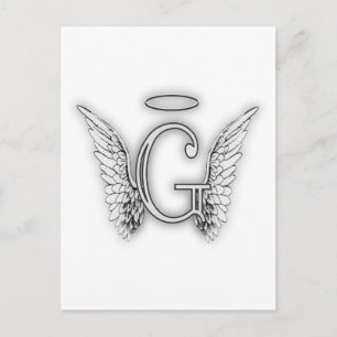 Cartão Postal Alfabeto Angelical G Inicial Asas de Anjo Aureola