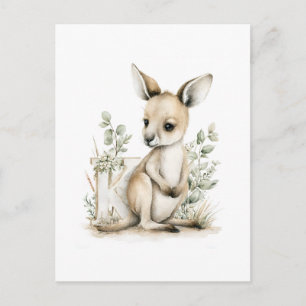 Cartão Postal Alfabeto de Animais Bebês em Aquarela Fofa Canguru