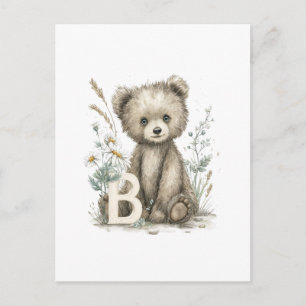 Cartão Postal Alfabeto de Animais Bebês em Aquarela Fofa, Urso