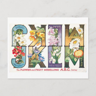 Cartão Postal Alfabeto de Frutas e Flores Antigas J-M