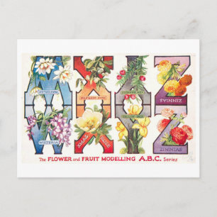 Cartão Postal Alfabeto de Frutas e Flores Vintage W-Z
