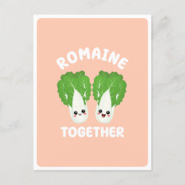 Cartão Postal Alface Romaine Kawaii Casal Vegetariano Pun Food