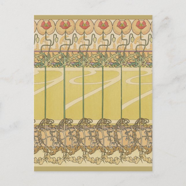 Cartão Postal Alfonse Mucha Poppies Art Nouveau Floral Wallpaper (Frente)