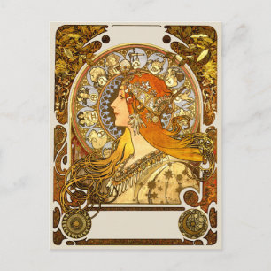 Cartão Postal Alfonse Mucha Zodíaco Arte Nova Mulher