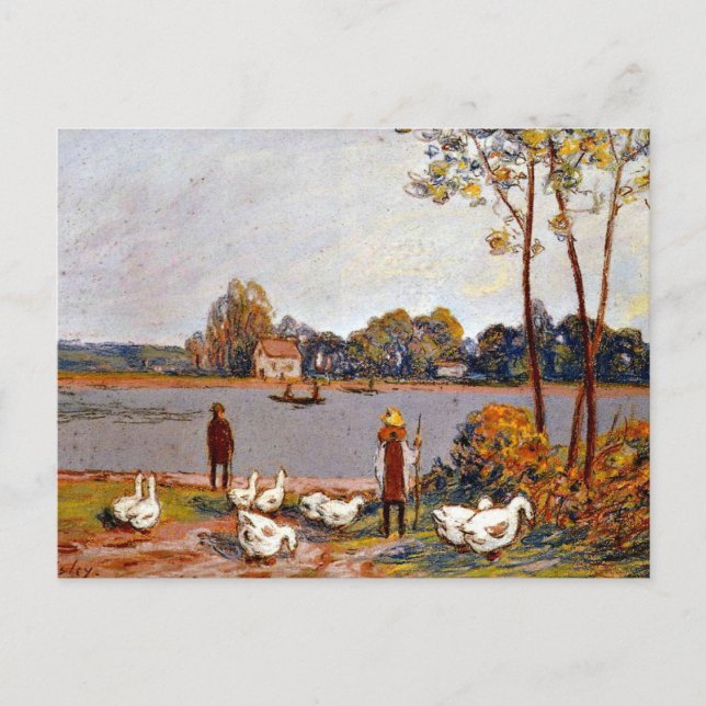 Cartão Postal Alfred Sisley art: Pelo rio Loing (Frente)
