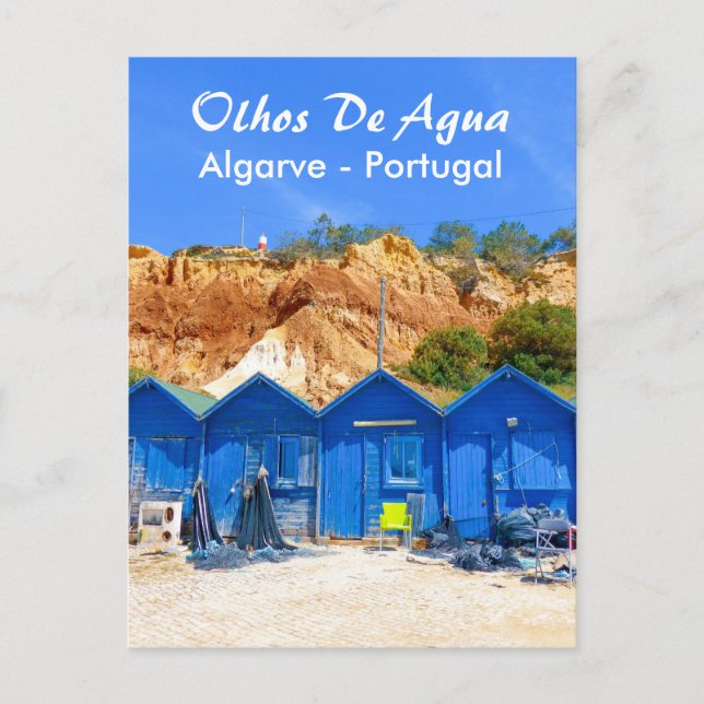 Cartão Postal Algarve Fish Huts em Olhos de Água Portugal (Frente)