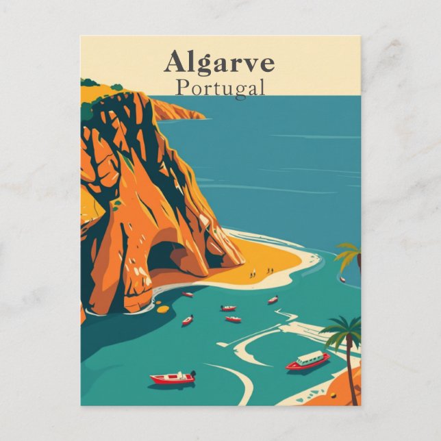 Cartão Postal Algarve, Portugal Arte Costeira Europeia Retro (Frente)