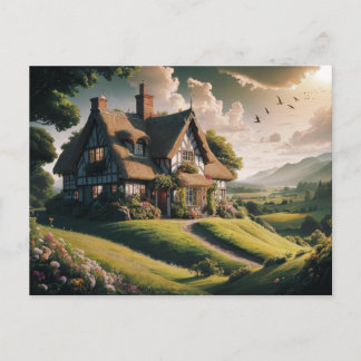 Cartão Postal Algodão Atinhado Idílico no Lush Countryside