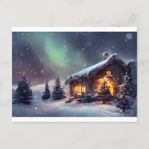 Cartão Postal Algodão De Natal Na Neve