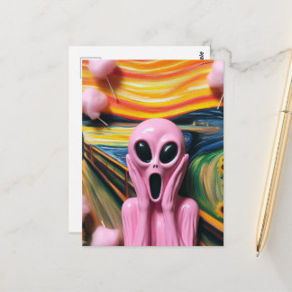 Cartão Postal Algodão Doce De Alienígena Rosa Gritante Arte Paró