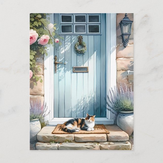Cartão Postal Algodão Floral com Calico Cat (Frente)