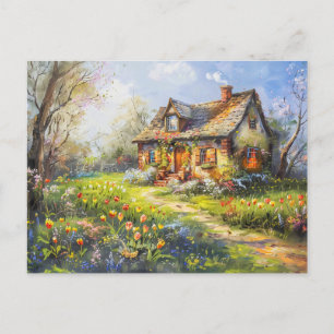 Cartão Postal Algodão primavera com tulipas Prado de Flor Selvag
