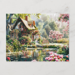 Cartão Postal Algodão Whimical com Rhododendrons e Pond