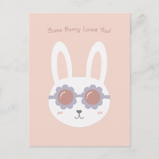 Cartão Postal Algum Coelhinho Ama Você Rosa
