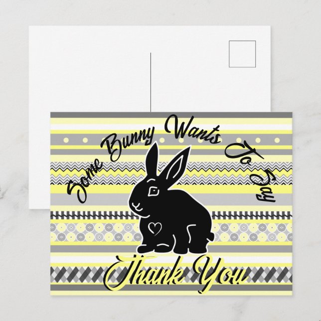 Cartão Postal Algum Coelhinho Quer Dizer Obrigado, Amarelo e Cin (Frente/Verso)