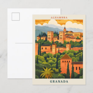 Cartão Postal Alhambra Granada Espanha Elegante Viagens vintage