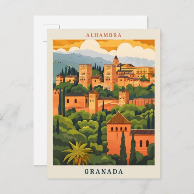 Cartão Postal Alhambra Granada Espanha Elegante Viagens vintage (Frente/Verso)
