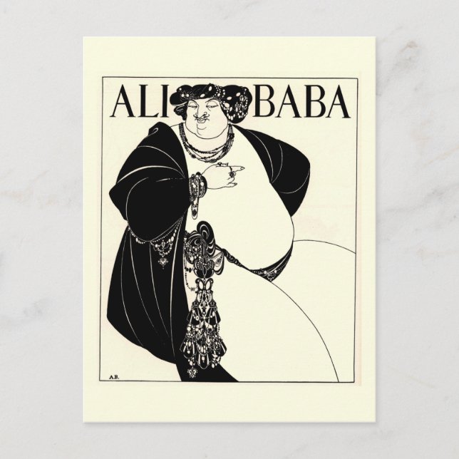 Cartão Postal Ali Baba por Aubrey Beardsley (Frente)