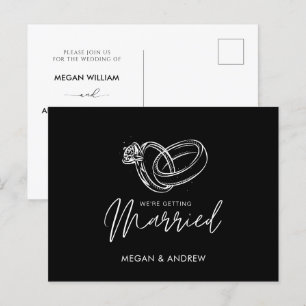 Cartão Postal Aliança de casamento minimalista moderna preta e b
