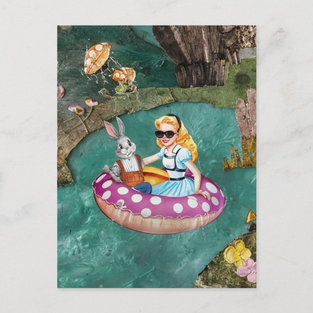 Cartão Postal Alice and the Grey Rabbit retro collage art (Frente)