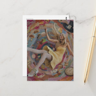 Cartão Postal Alice Cai na Toca do Coelho Colagem Surrealista