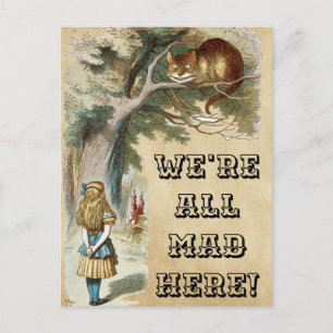 Cartão Postal Alice, Cheshire Cat 1890, ESTAMOS TODOS LOUCOS AQU