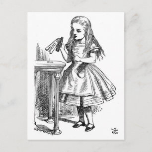Cartão Postal Alice com a "bebida mim" garrafa