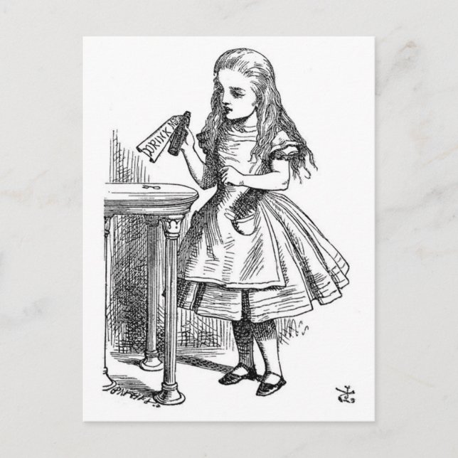 Cartão Postal Alice com a "bebida mim" garrafa (Frente)