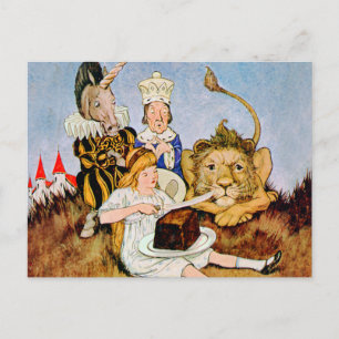 Cartão Postal Alice diz um leão & o bolo do unicórnio fá-lo