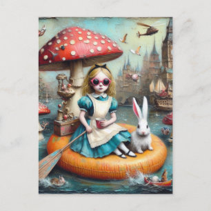 Cartão Postal Alice e a arte de colagem do Coelho Branco