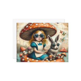 Cartão Postal Alice e o Coelho em uma Viagem Flutuante