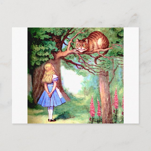 Cartão Postal Alice e o Gato de Cheshire no País das Maravilhas (Frente)