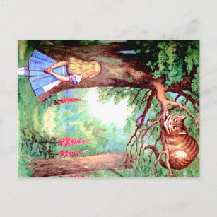 Cartão Postal Alice e o gato de Cheshire no país das maravilhas