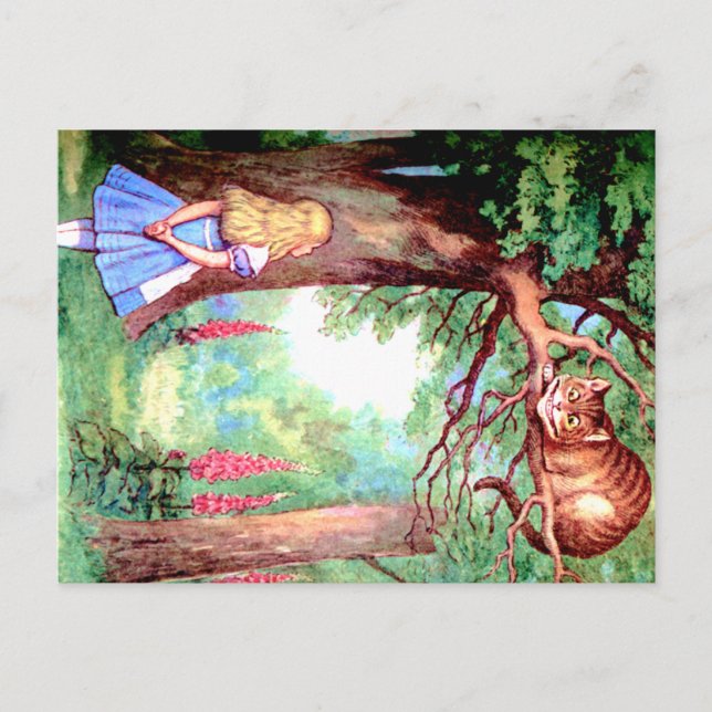 Cartão Postal Alice e o gato de Cheshire no país das maravilhas (Frente)