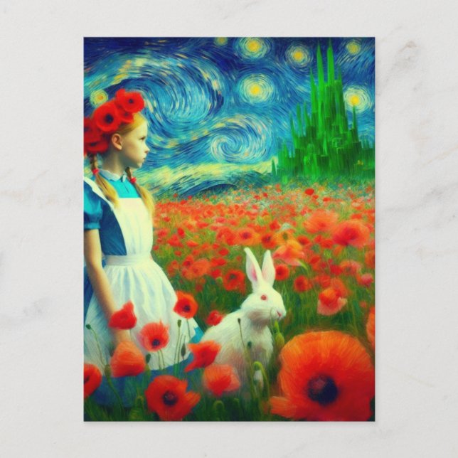 Cartão Postal Alice e o Rabbit Enter Oz Fantasy (Frente)